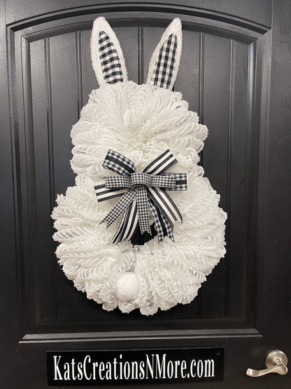 White Bunny Rabbit 2 Ways Wreath for Front Door, Spring Easter Everyday Decoration, KatsCreationsNMore