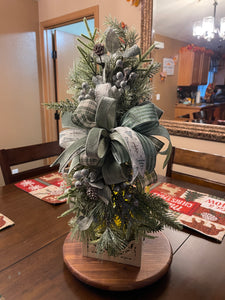 Winter Frost Lantern Centerpiece | Frosted Greenery & Sage Bow Christmas Table Decor | Rustic Farmhouse Holiday Arrangement | KatsCreationsNMore