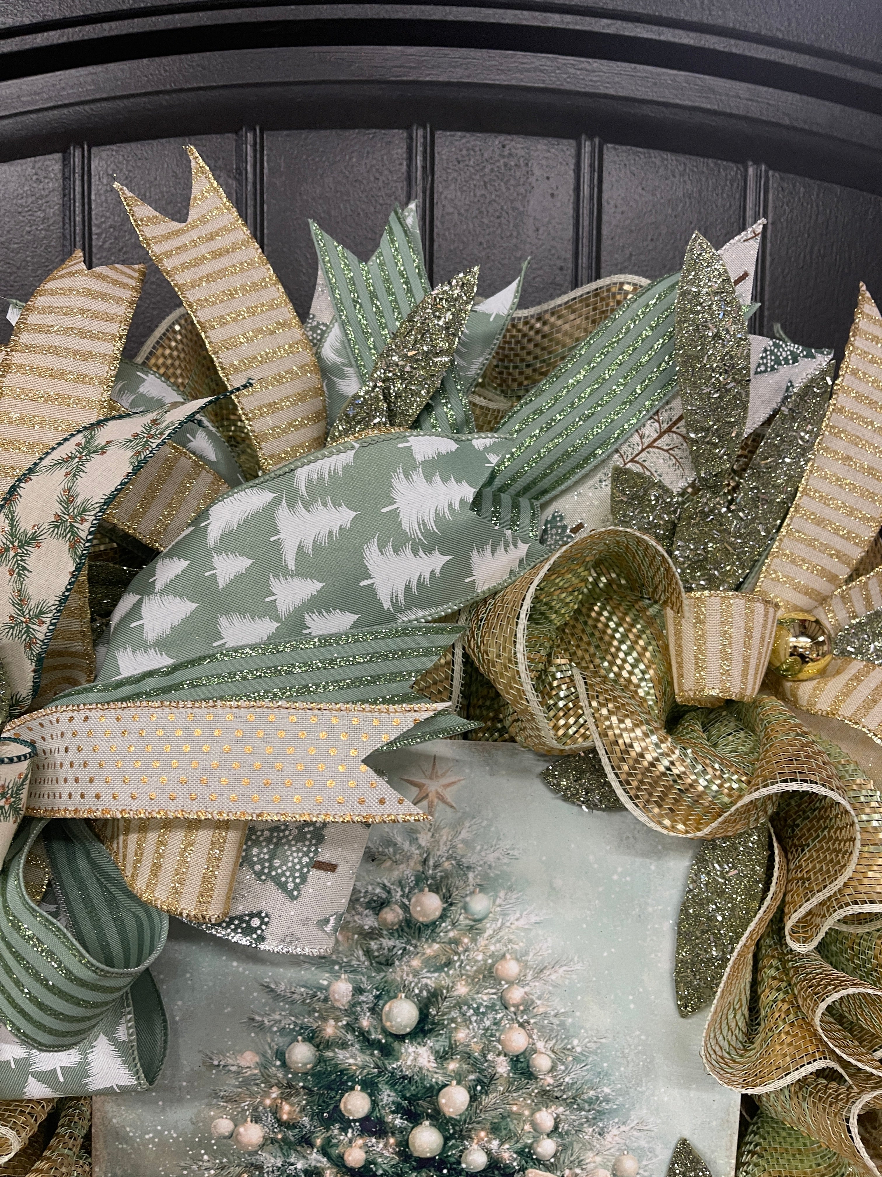 Sage & Champagne Gold Christmas Wreath — Elegant Winter Door Decor, KatsCreationsNMore