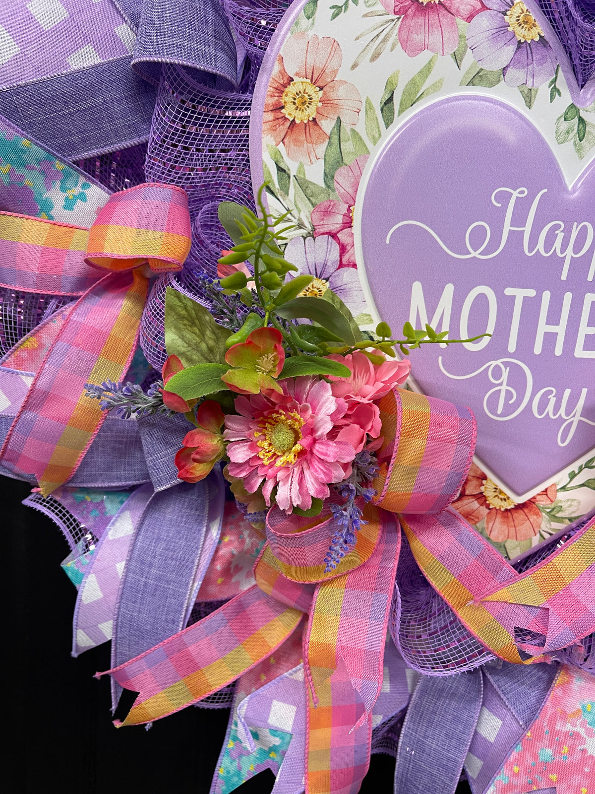 Purple Floral Happy Mother’s Day Wreath, Gift for Mom, KatsCreationsNMore