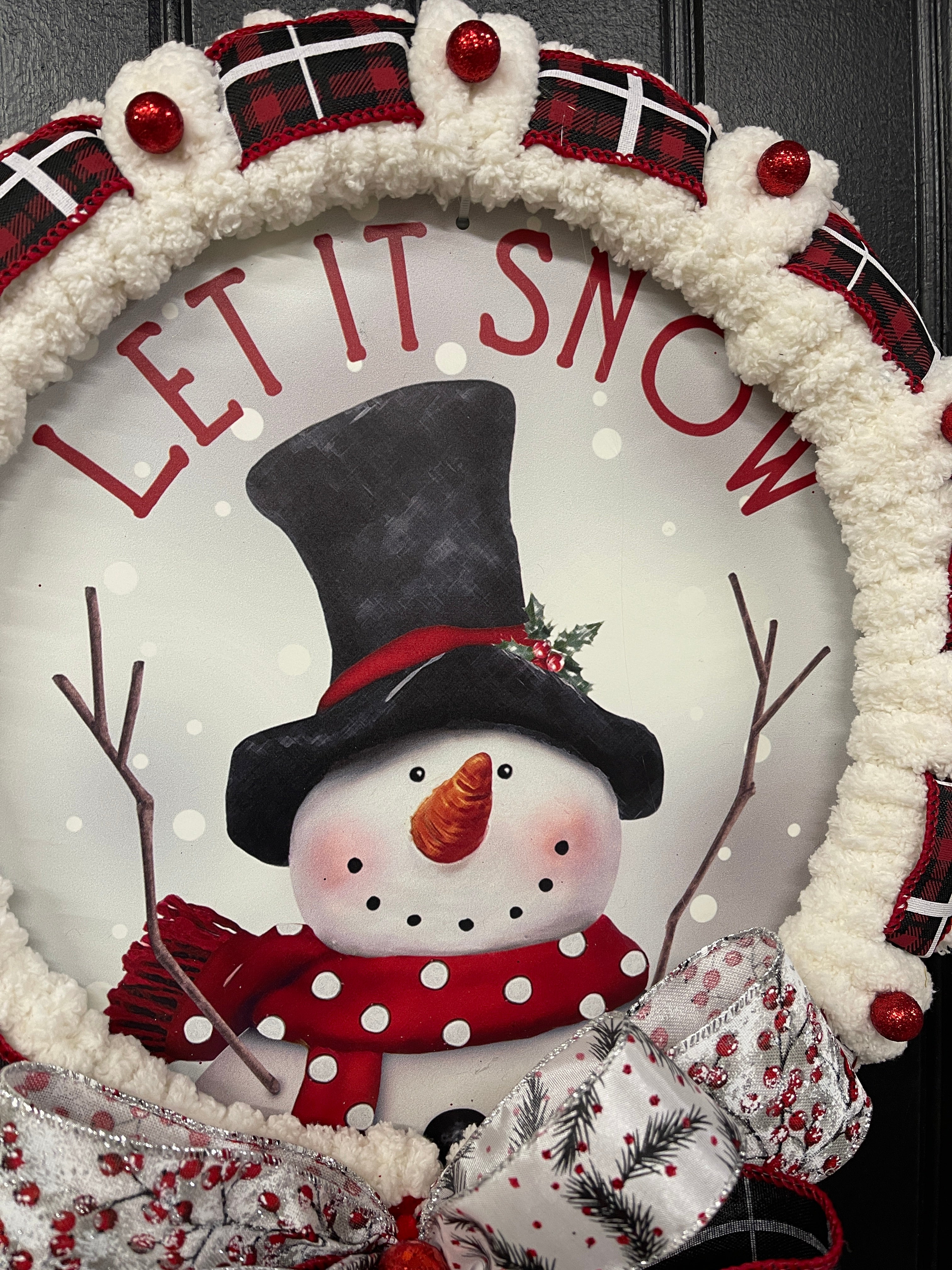 Winter Snowman Let It Snow Wreath, Buffalo Plaid Christmas Storm Door Decor, KatsCreationsNMore