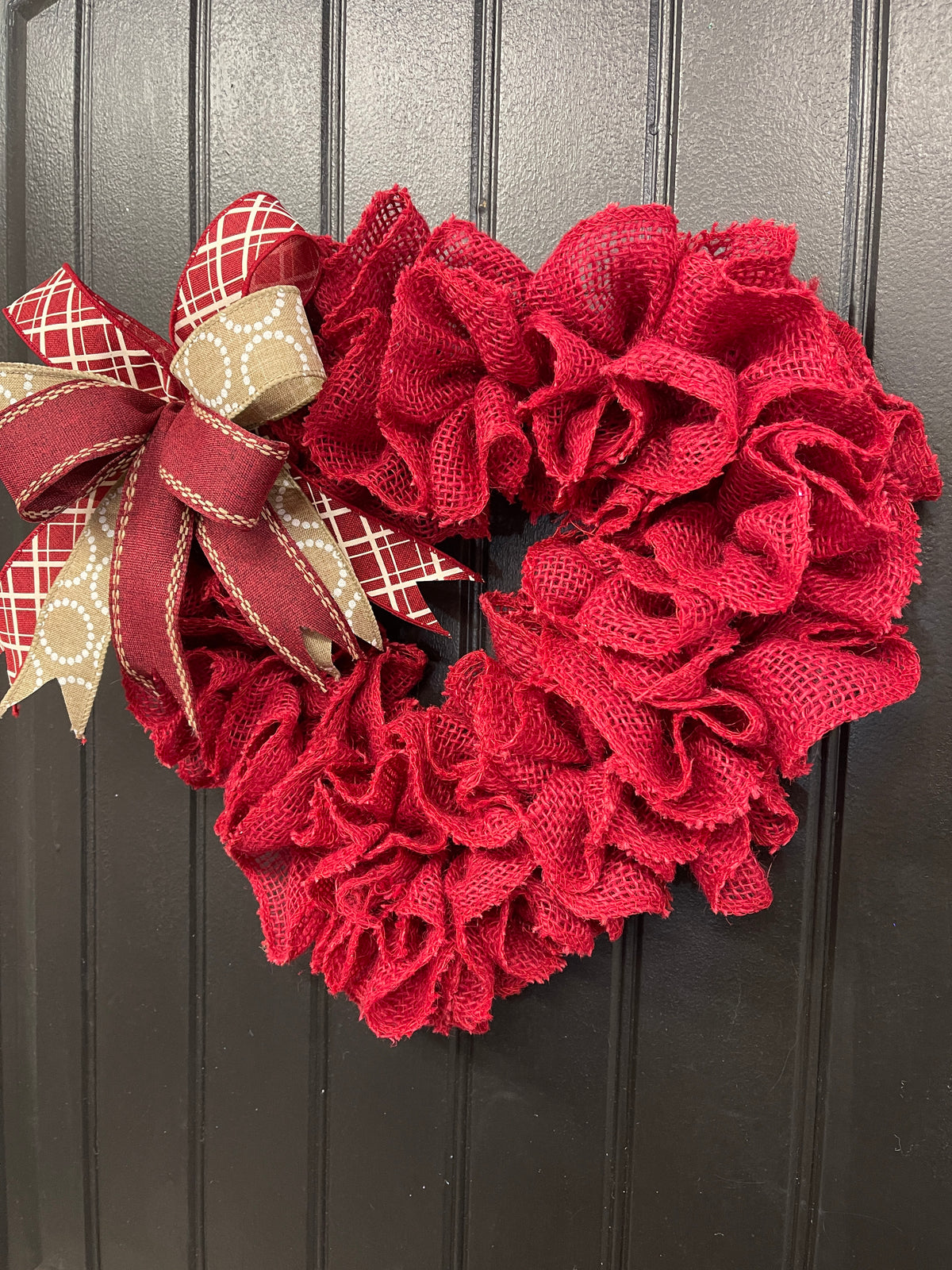 Heart-Shaped Red Burlap Wreath with Interchangeable Bows – Patriotic, Christmas & Everyday Options, KatsCreationsNMore