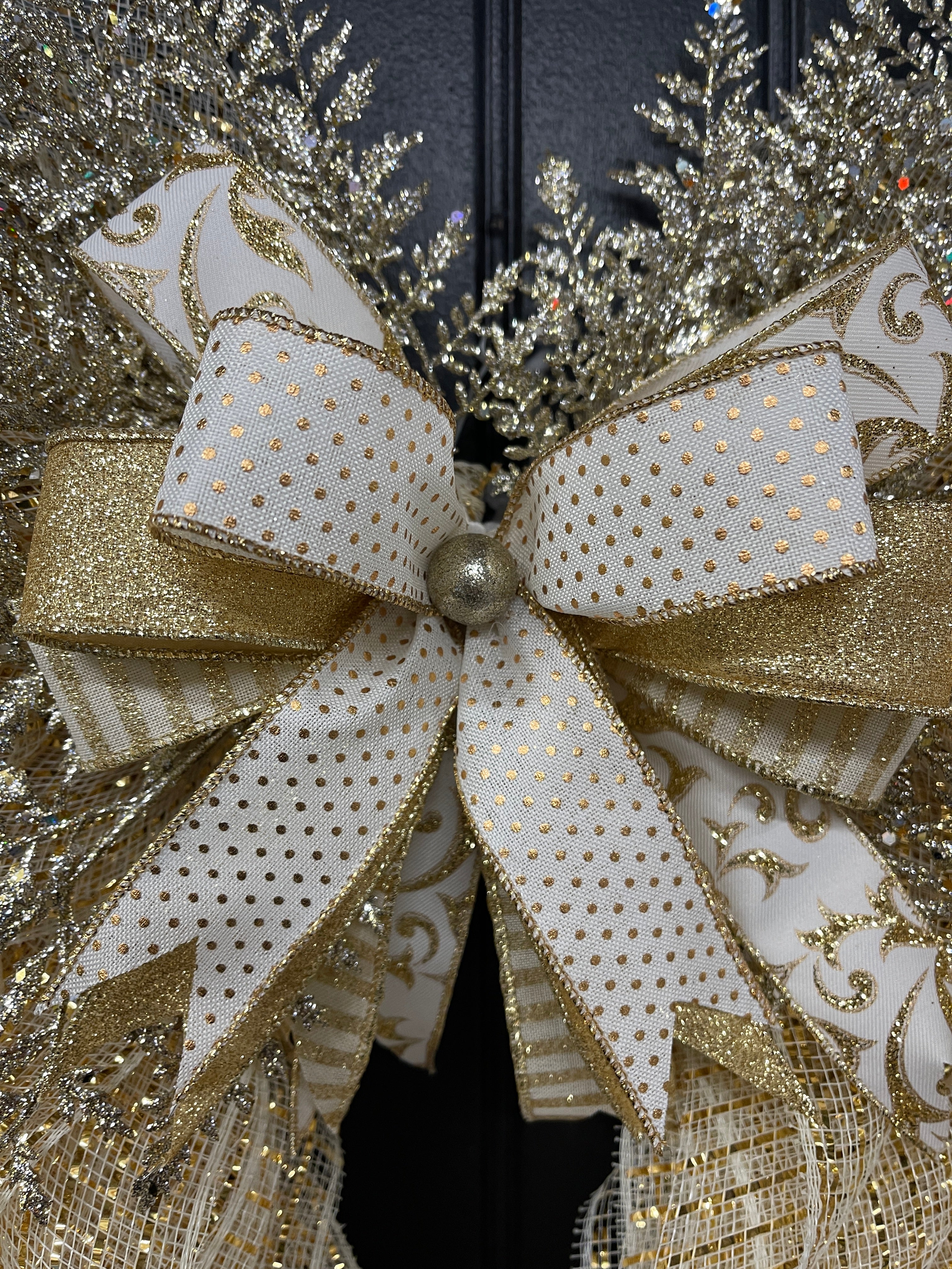 Gold and Cream Angel Wings Wreath, Christmas Holiday Angel Floral Wreath, KatsCreationsNMore