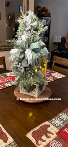 Winter Frost Lantern Centerpiece | Frosted Greenery & Sage Bow Christmas Table Decor | Rustic Farmhouse Holiday Arrangement | KatsCreationsNMore