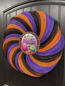 We Did the Mash Halloween Wreath – Monster Mash Spiral Deco Mesh Wreath in Orange, Black & Purple – Spooky Cute Door Decor - KatsCreationsNMore