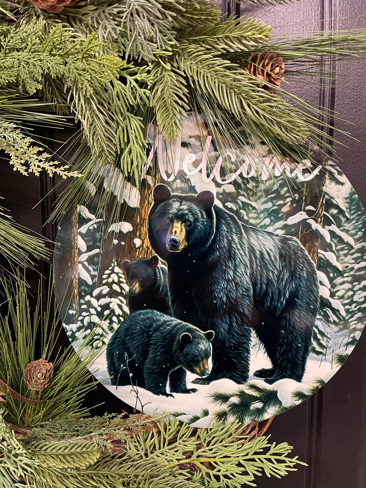 Black Bear Welcome Grapevine Wreath, Balsam and Pine Front Door Decor, KatsCreationsNMore