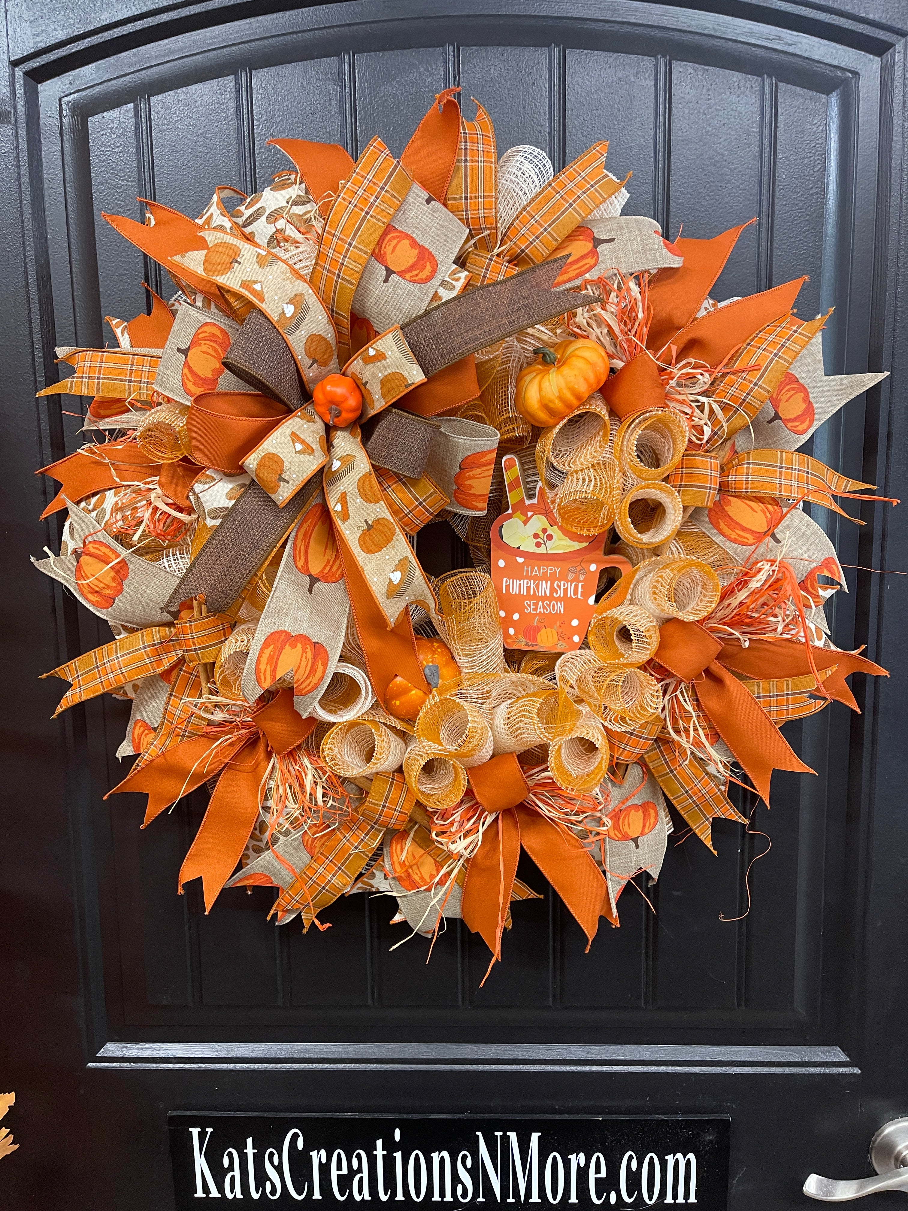 Pumpkin Spice Fall Wreath with Cinnamon Sticks – Cozy Farmhouse Autumn Door Décor, KatsCreationsNMore