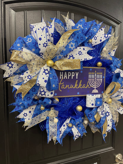 Happy Hanukkah Wreath, Star of David Jewish Winter Holiday Front Door Decor, Israel Support Home Decoration, KatsCreationsNMore
