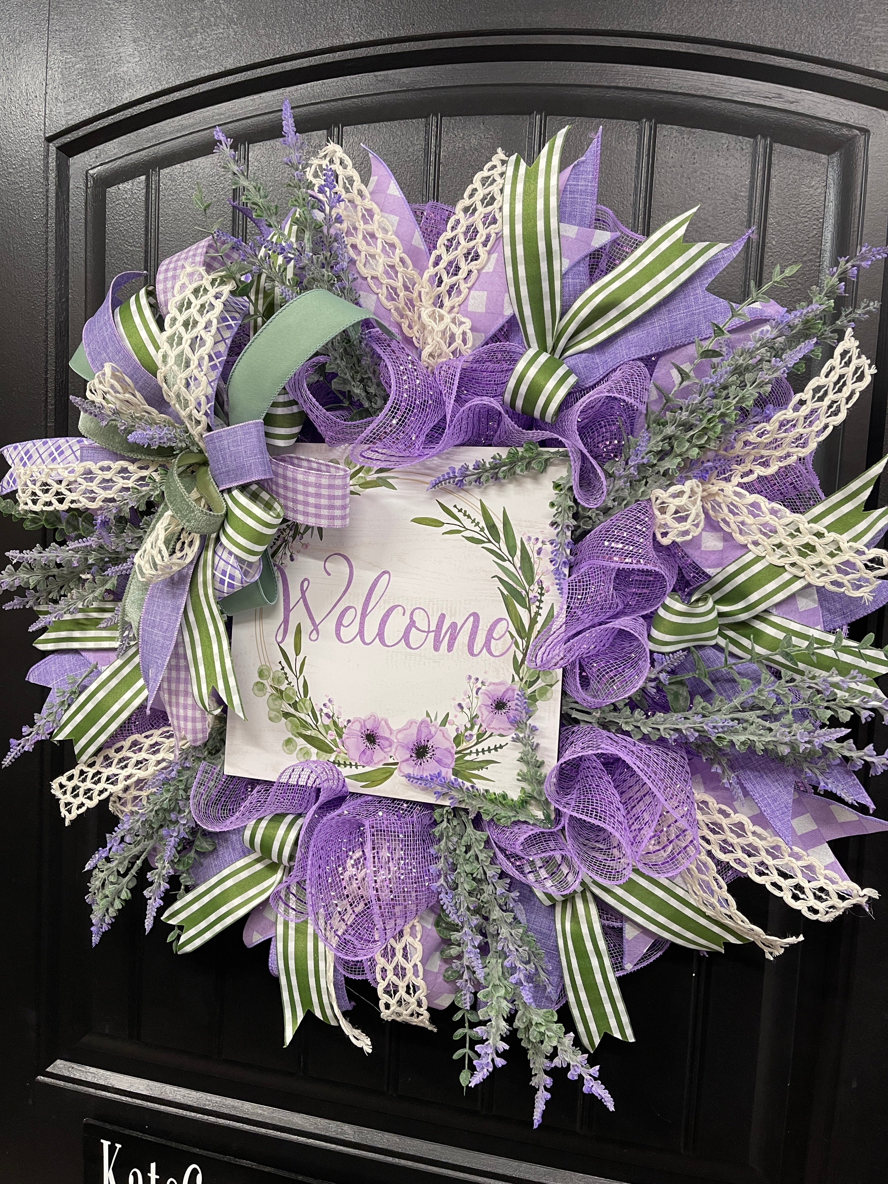 Lavender and Sage Welcome Wreath, Everyday Front Door Decor, KatsCreationsNMore