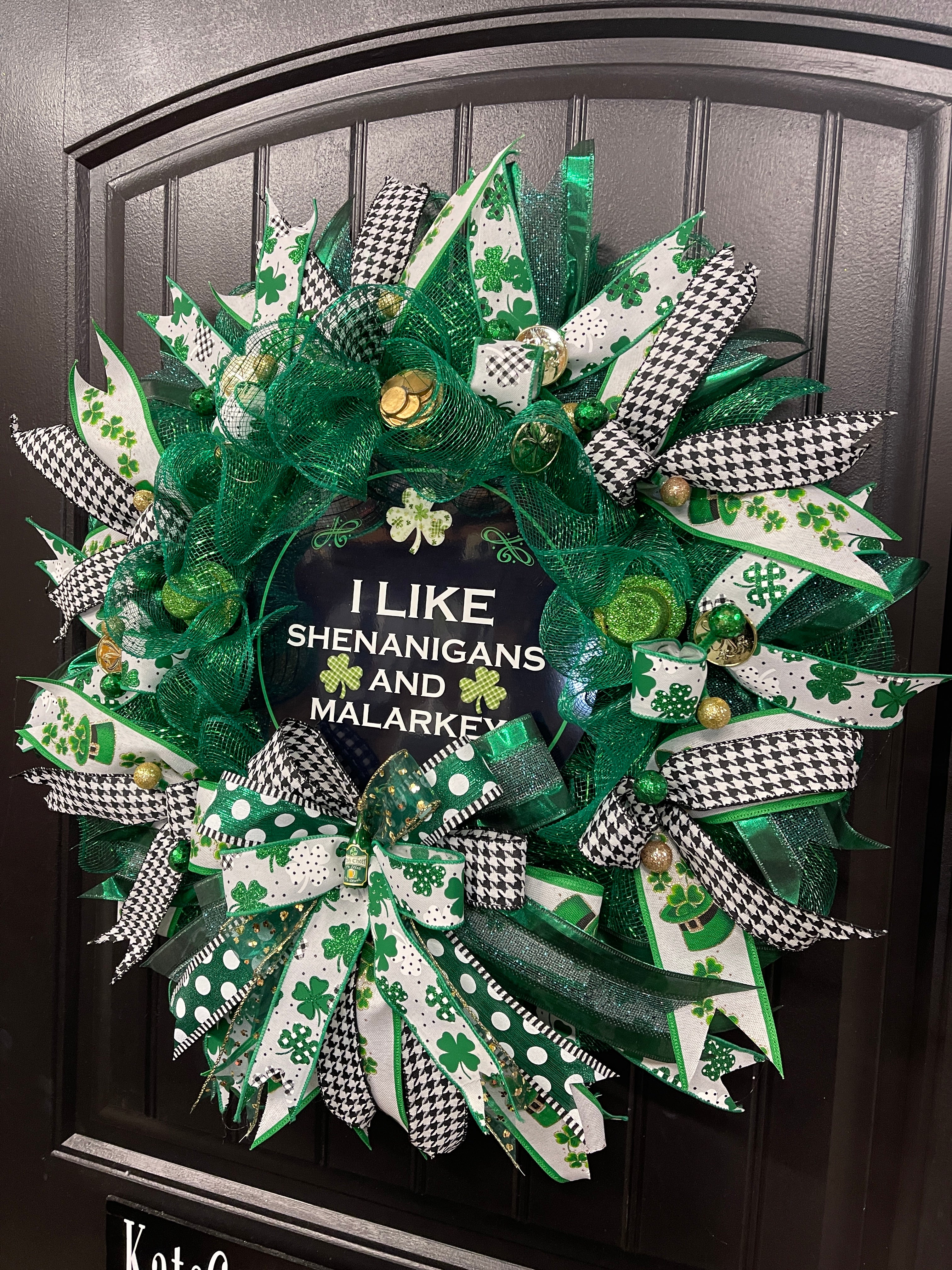 I Like Shenanigans and Malarkey St Patrick’s Wreath, Luck of the Irish Front Door Decor, KatsCreationsNMore