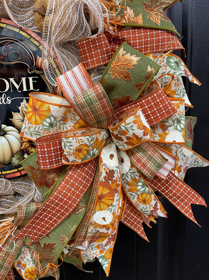 Rustic Welcome Friends Fall Pumpkin Wreath by KatsCreationsNMore