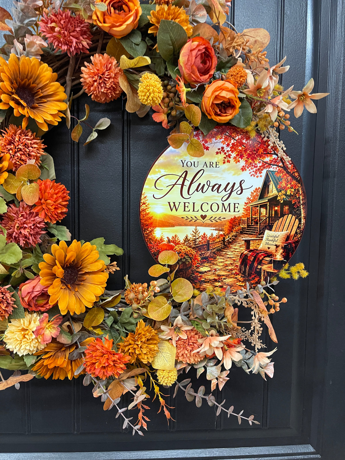Always Welcome Fall Grapevine Wreath | Handmade Autumn Front Door Decor | KatsCreationsNMore