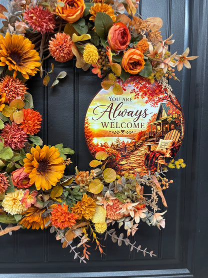 Always Welcome Fall Grapevine Wreath | Handmade Autumn Front Door Decor | KatsCreationsNMore