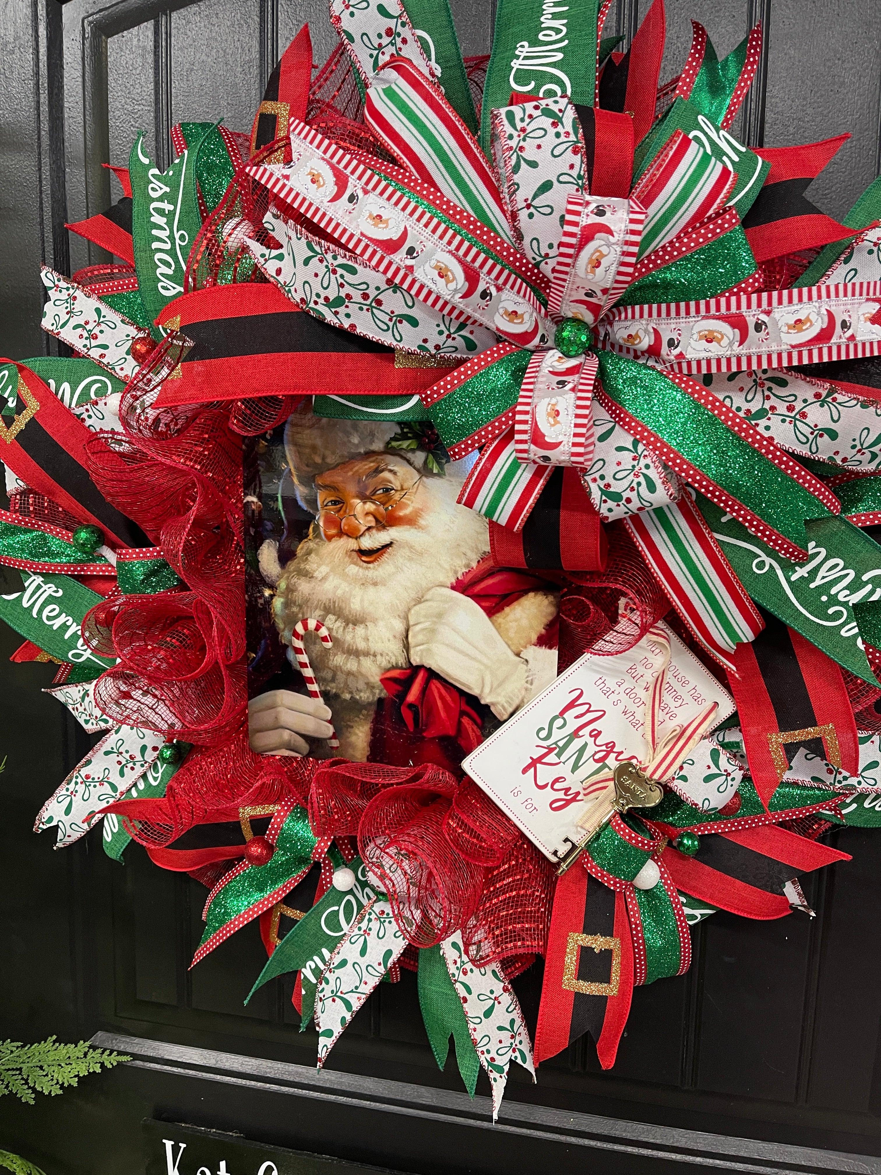 Santa’s Magic Key Christmas Wreath, Holiday Front Door Decor, KatsCreationsNMore