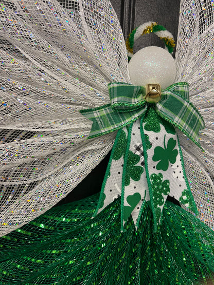 St. Patrick’s Day Angel Tree Topper, Irish Guardian Angel Wall Hanging, Holiday Graveside Memorial, KatsCreationsNMore