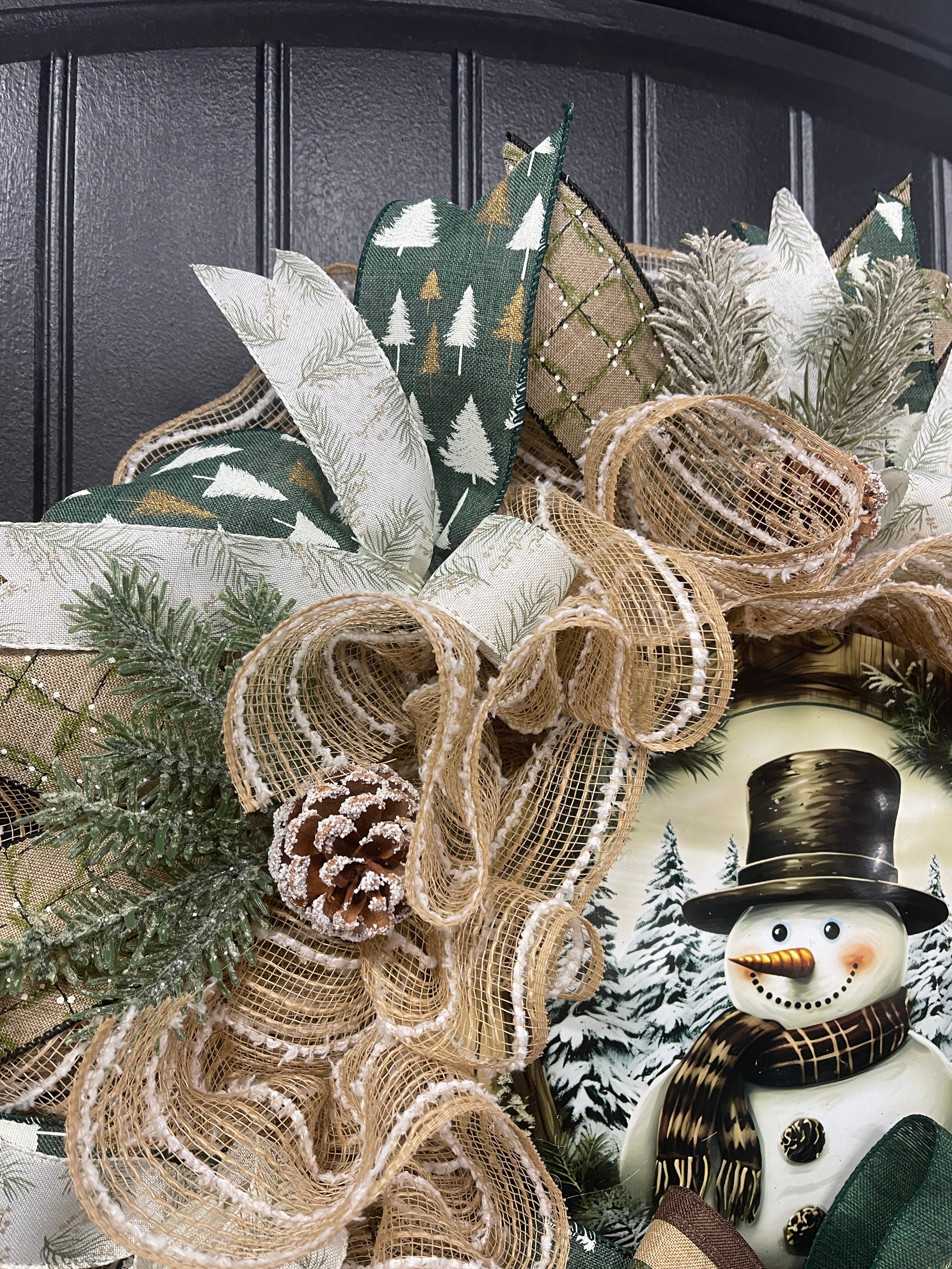 Rustic Country Snowman Wreath, Woodland Winter Front Door Decor, KatsCreationsNMore