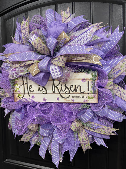 He is Risen Wreath, Religious Spring Front Door Decor, KatsCreationsNMore