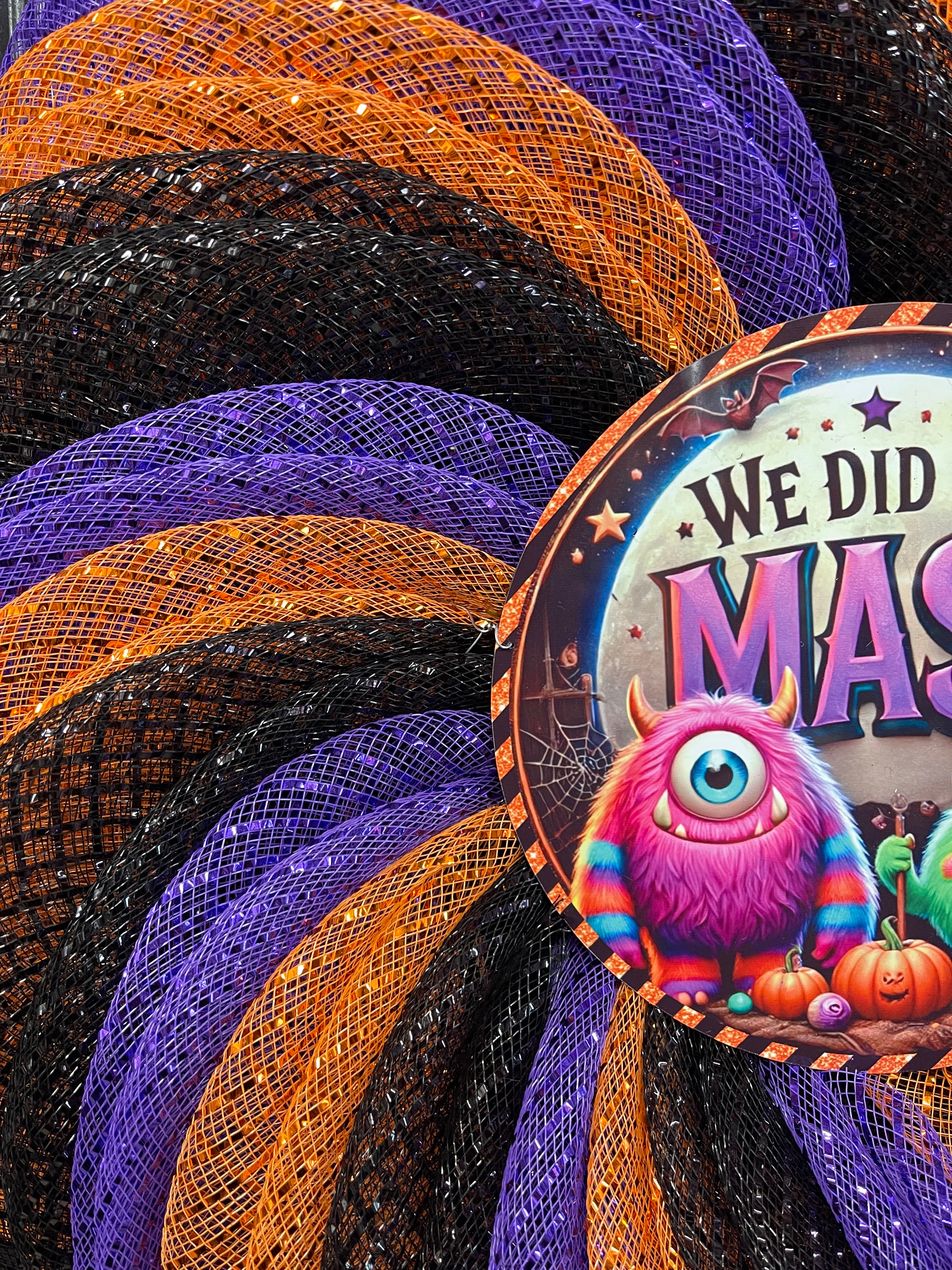 We Did the Mash Halloween Wreath – Monster Mash Spiral Deco Mesh Wreath in Orange, Black & Purple – Spooky Cute Door Decor - KatsCreationsNMore