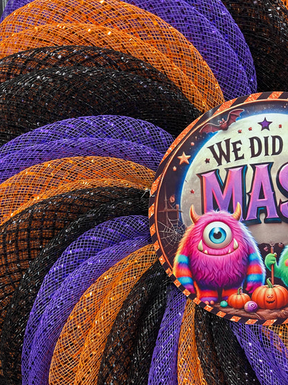 We Did the Mash Halloween Wreath – Monster Mash Spiral Deco Mesh Wreath in Orange, Black & Purple – Spooky Cute Door Decor - KatsCreationsNMore