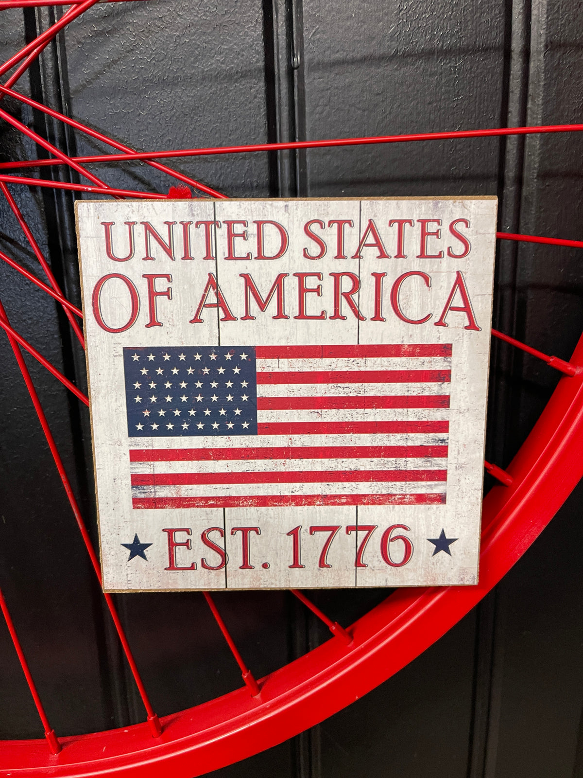 Patriotic Bike Wheel Wreath, Americana Front Door Decor, United States 1776 Wreath, Rustic Farmhouse Patriotic Decor, Memorial Day July 4th Wreath