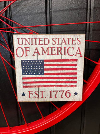 Patriotic Bike Wheel Wreath, Americana Front Door Decor, United States 1776 Wreath, Rustic Farmhouse Patriotic Decor, Memorial Day July 4th Wreath