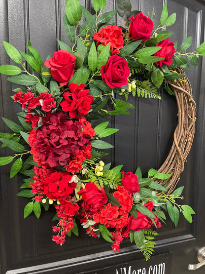Faith-Filled Red Rose Christian Grapevine Wreath | Meaningful Christian Home Décor | Memorial, Wedding & Devotional Floral Wreath | KatsCreationsNMore