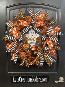 Spooky Season Halloween Ghost Wreath, Seasonal Holiday Front Door, Party Decoration, KatsCreationsNMore