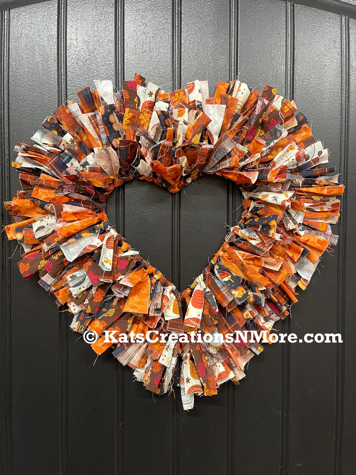 Fall Primitive Rag Wreath, Autumn Country Front Door Decor, KatsCreationsNMore