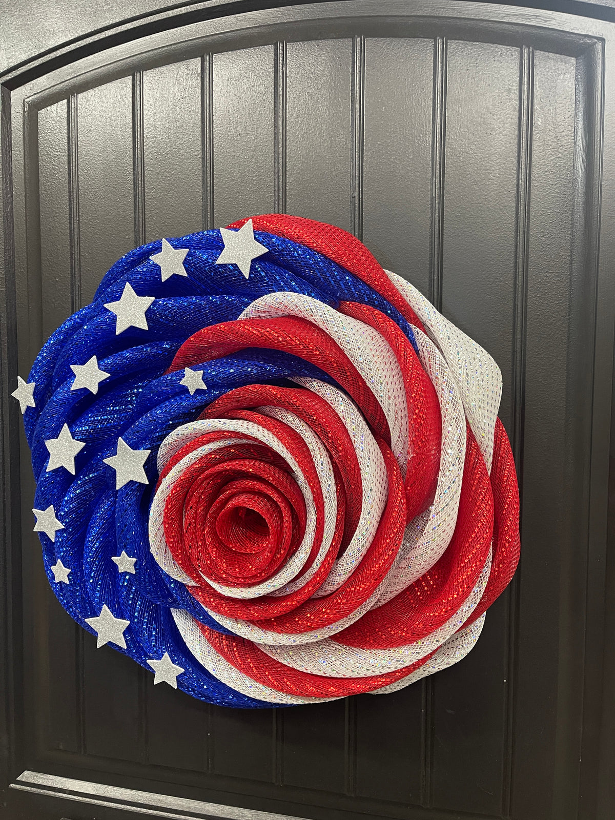 Patriotic Rose Wreath, Deco Mesh Floral Front Door Decor, KatsCreationsNMore