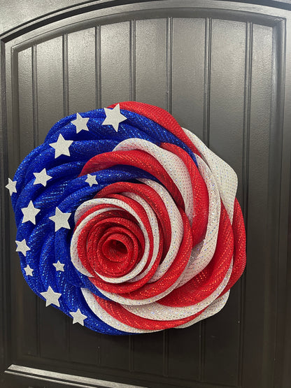 Patriotic Rose Wreath, Deco Mesh Floral Front Door Decor, KatsCreationsNMore
