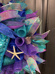 Mermaid Tail Beach Wreath, Coastal Summer Front Door Decor, KatsCreationsNMore