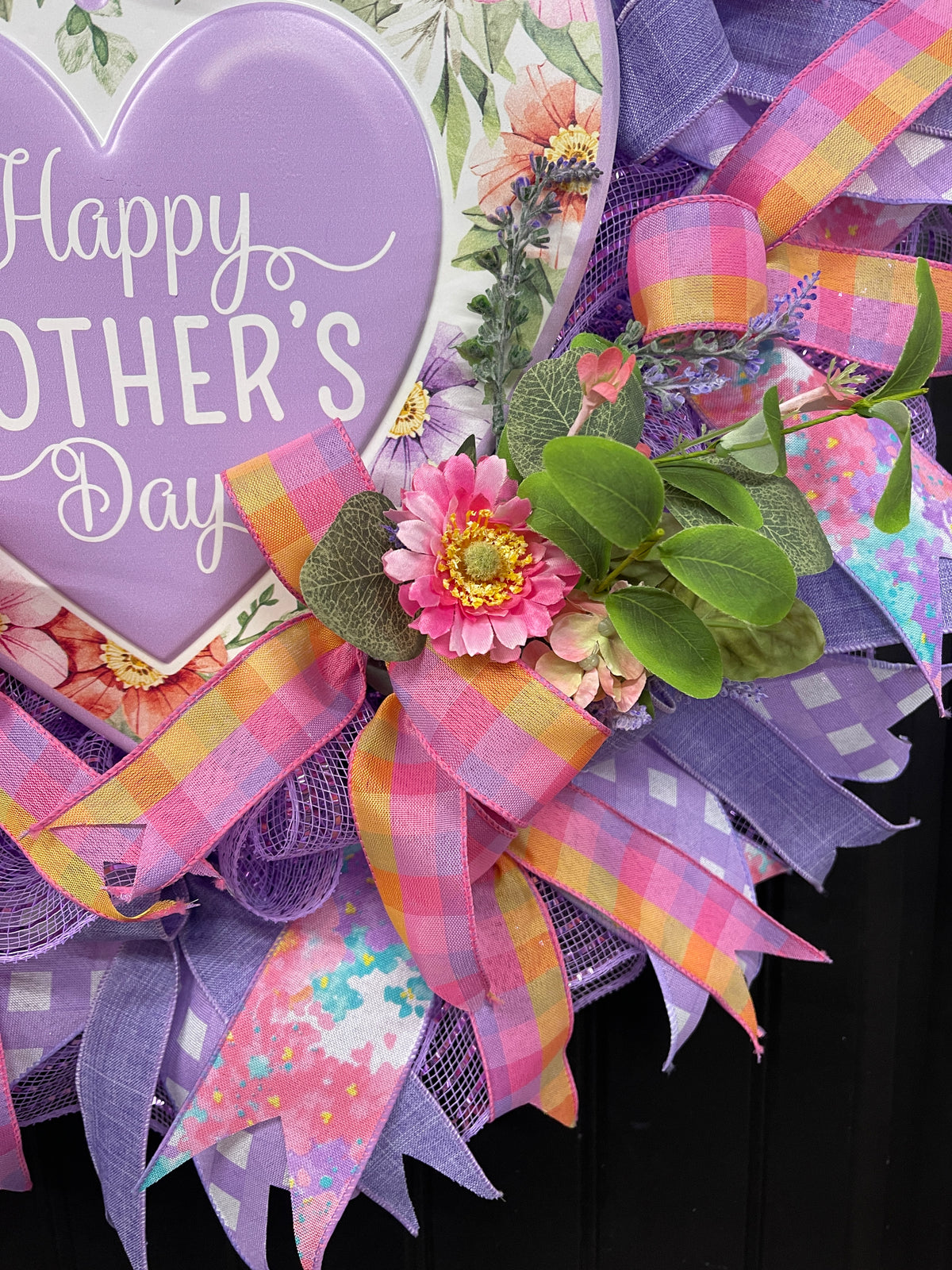 Purple Floral Happy Mother’s Day Wreath, Gift for Mom, KatsCreationsNMore