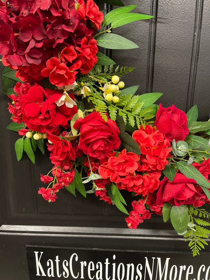 Faith-Filled Red Rose Christian Grapevine Wreath | Meaningful Christian Home Décor | Memorial, Wedding & Devotional Floral Wreath | KatsCreationsNMore
