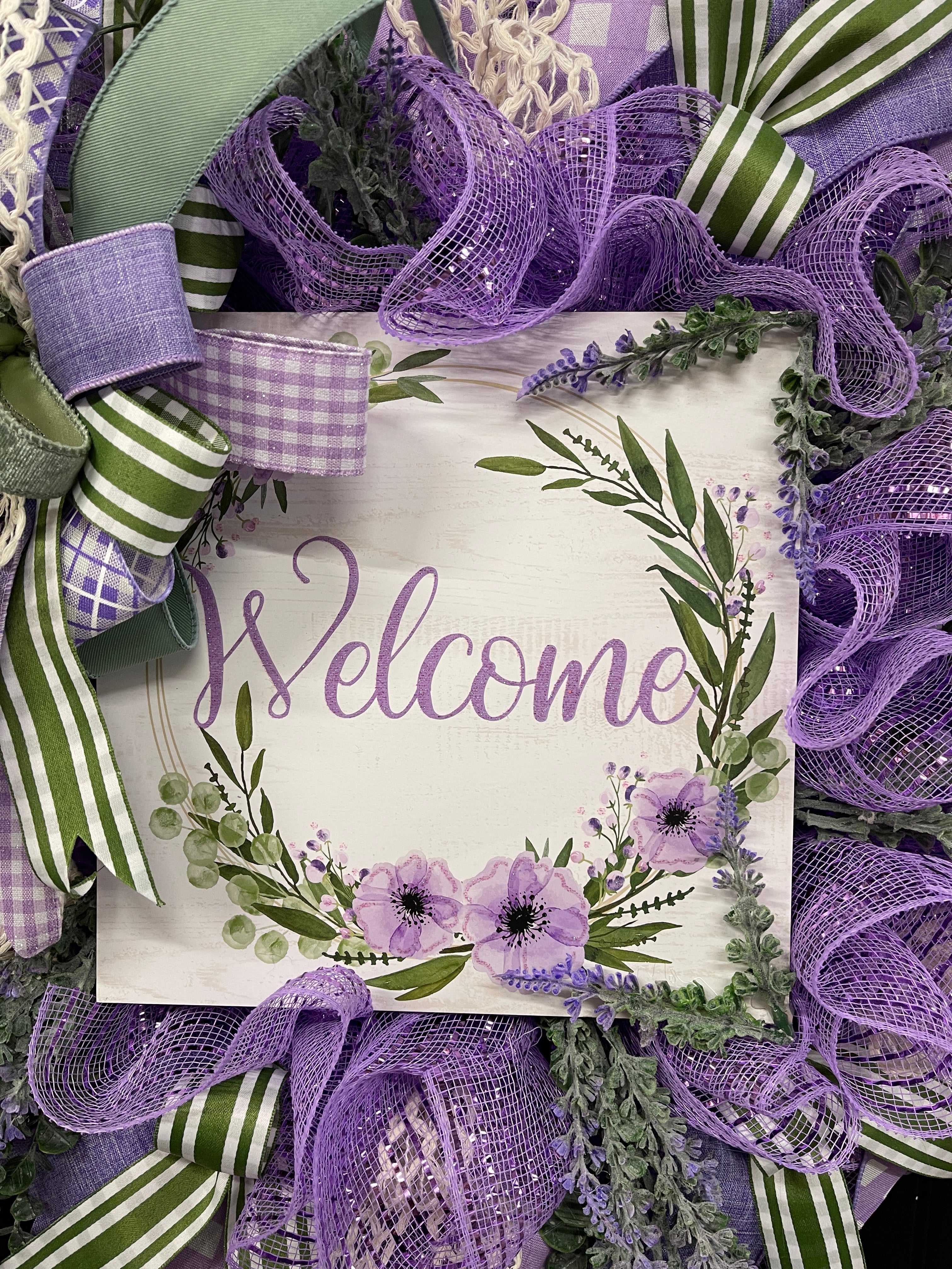 Lavender and Sage Welcome Wreath, Everyday Front Door Decor, KatsCreationsNMore