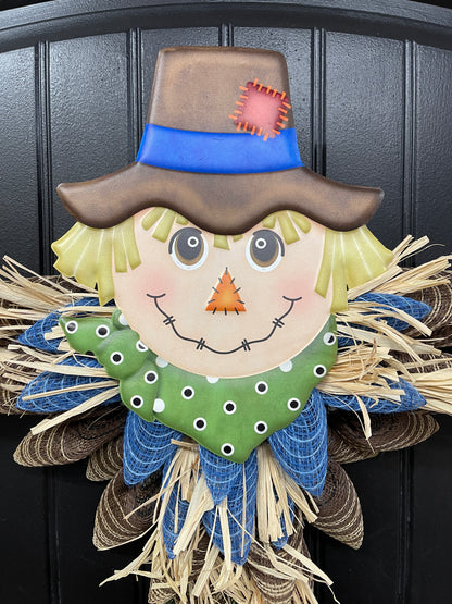 Rustic Fall Scarecrow Door Hanger Wreath by KatsCreationsNMore