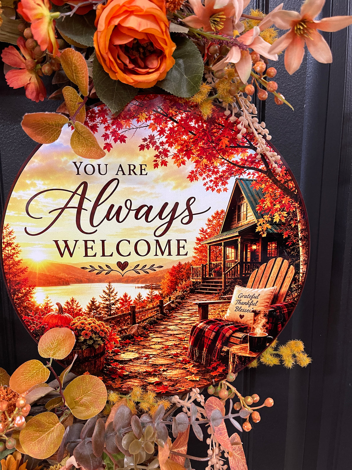 Always Welcome Fall Grapevine Wreath | Handmade Autumn Front Door Decor | KatsCreationsNMore