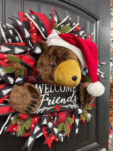 Beary Christmas Welcome Wreath, Mountain Cabin Decor, KatsCreationsNMore