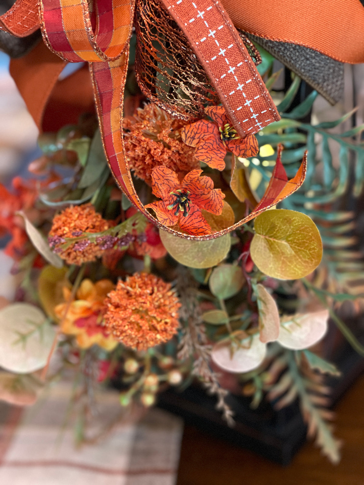 Fall Lantern Swag, Autumn Floral Swag, Fall Lantern Decor, Orange Fall Decor, Thanksgiving Table Decor, Fall Centerpiece