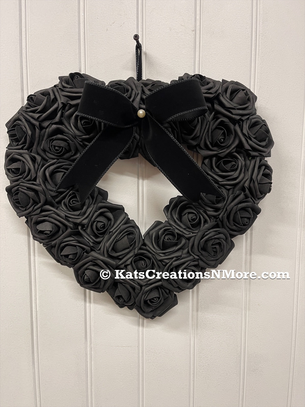 Heart Shaped Black Rose Halloween Floral Wreath by KatsCreationsNMore