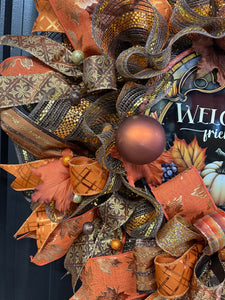 Welcome Friends Fall Wreath, Autumn Leaves Front Door Decor, KatsCreationsNMore