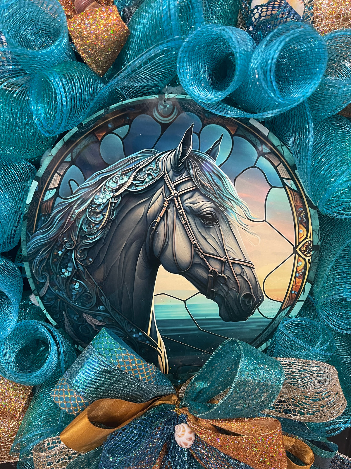 Ethereal Sea Horse Beach Wreath, Fantasy Ocean Lover Front Door Decor, KatsCreationsNMore