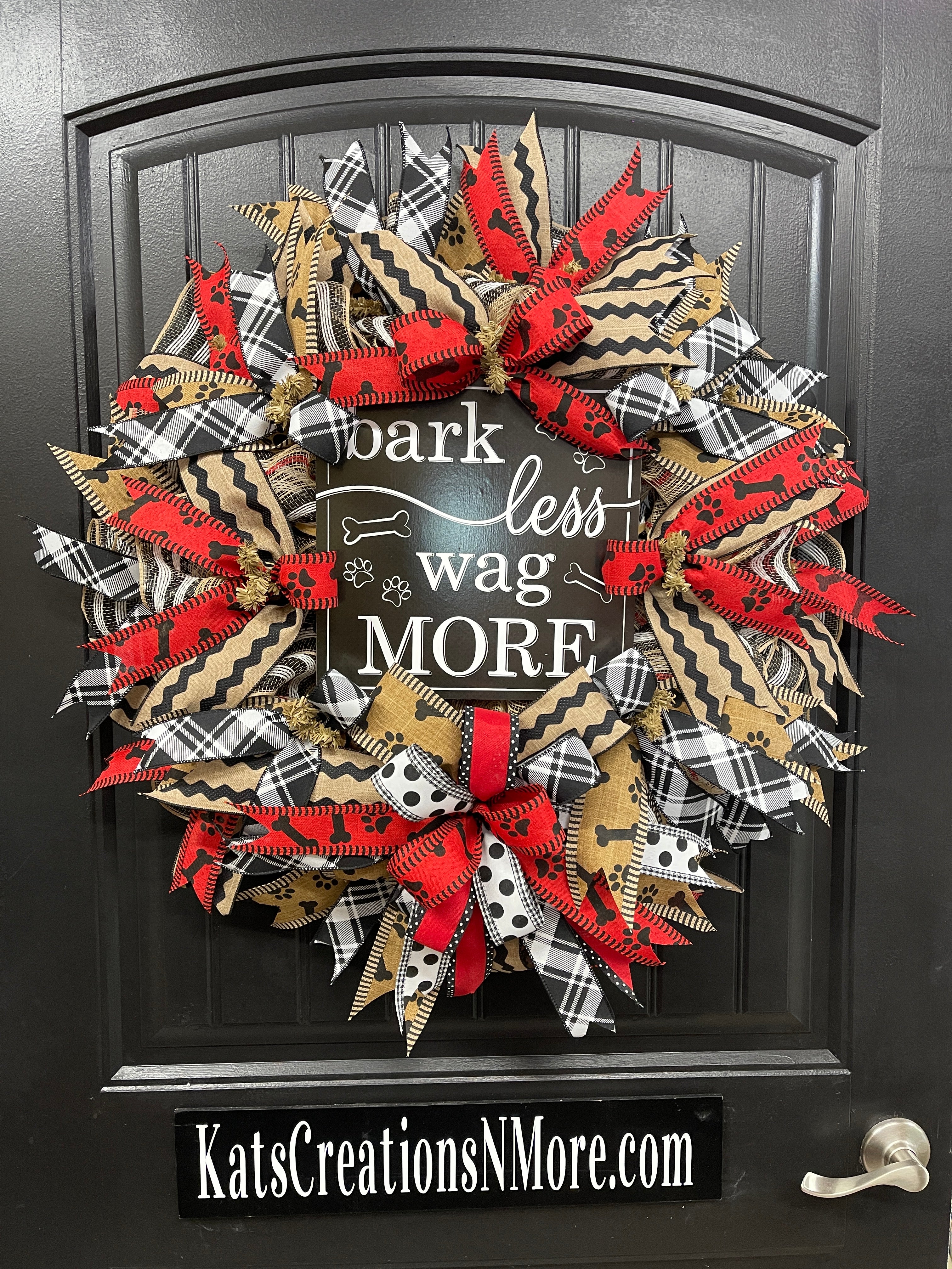 Dog Lover Wreath, Bark Less Wag More, Front Door Decor, KatsCreationsNMore