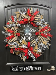 Dog Lover Wreath, Bark Less Wag More, Front Door Decor, KatsCreationsNMore