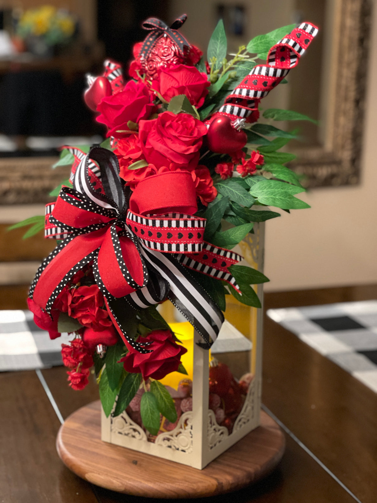 ❤️ Valentine’s Day Lantern Swag | Romantic Red Rose Décor | Lantern or Pillar Swag | KatsCreationsNMore