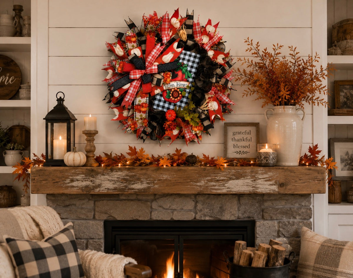 Fall Pumpkin Wreath, Autumn Thyme Crow Front Door Decor