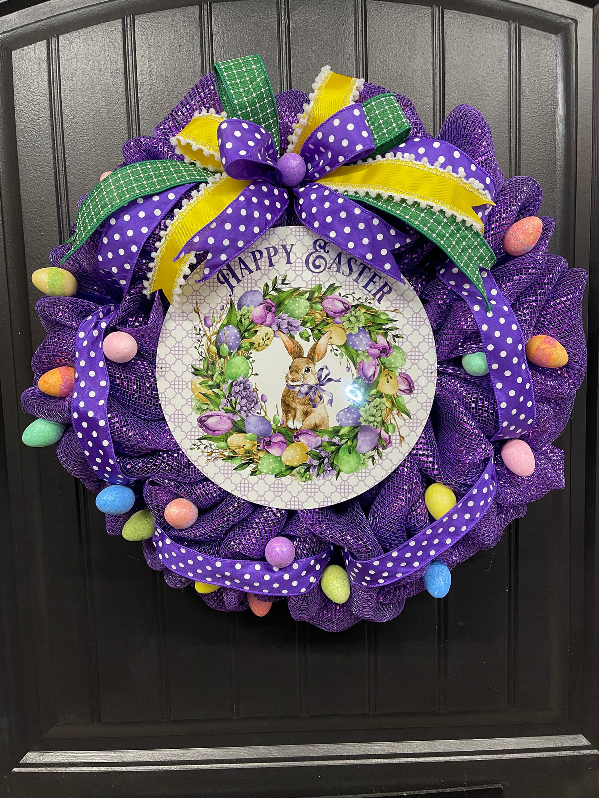 Happy Easter Bunny Egg Wreath, Spring Front Door Decor, KatsCreationsNMore