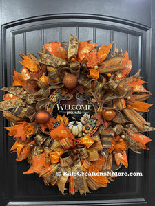 Welcome Friends Fall Wreath, Autumn Leaves Front Door Decor, KatsCreationsNMore