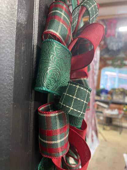 Classic Santa Christmas Ribbon Wreath, Holiday Front Storm Door Decor, KatsCreationsNMore