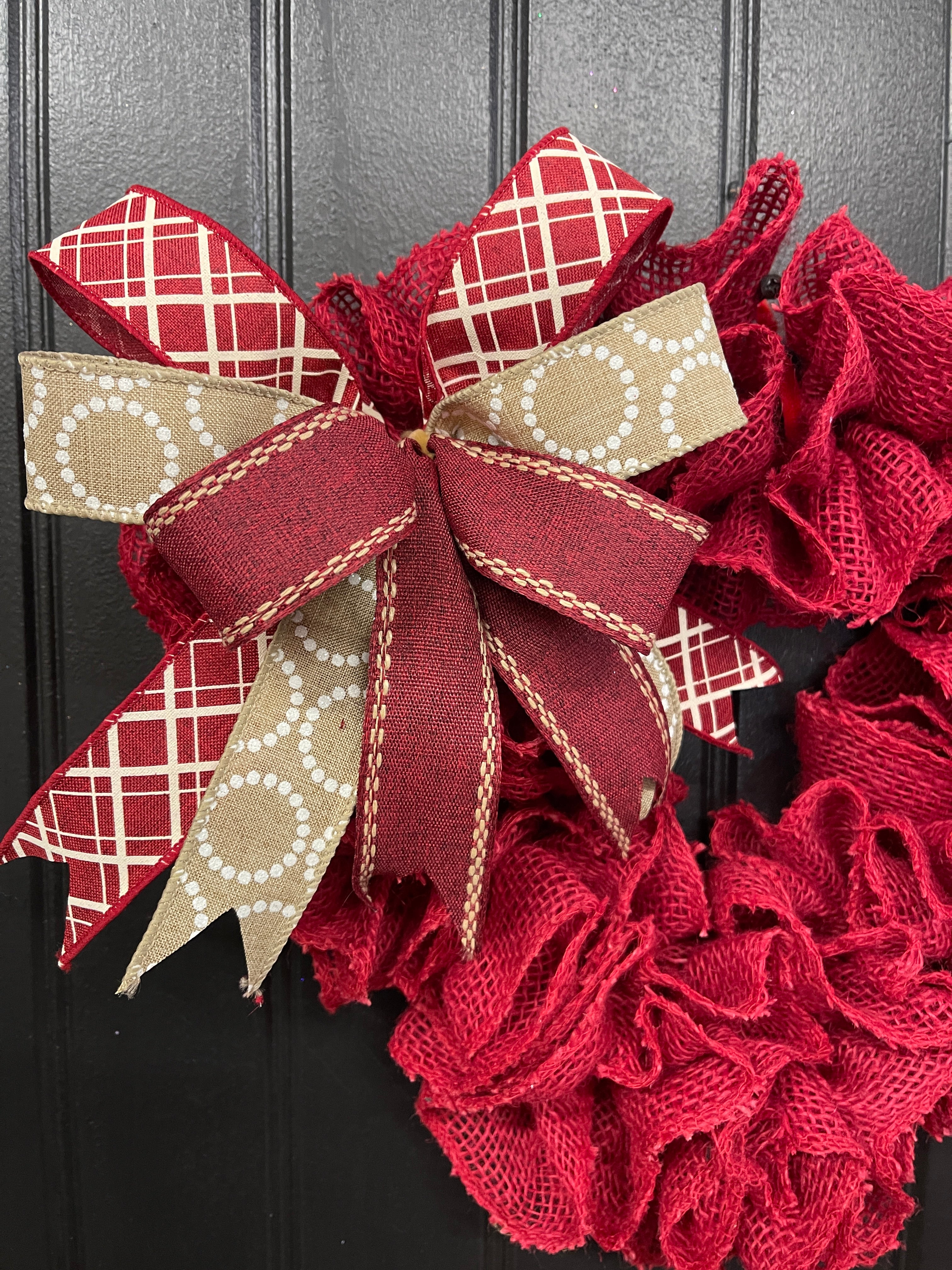 Heart-Shaped Red Burlap Wreath with Interchangeable Bows – Patriotic, Christmas & Everyday Options, KatsCreationsNMore