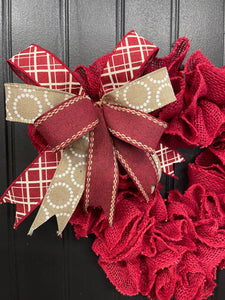Heart-Shaped Red Burlap Wreath with Interchangeable Bows – Patriotic, Christmas & Everyday Options, KatsCreationsNMore
